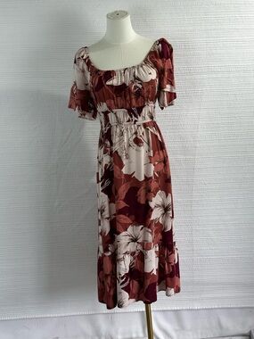 Luxology Floral Boho Midi Dress Earth Tone Cottagecore Romantic Flowy Small